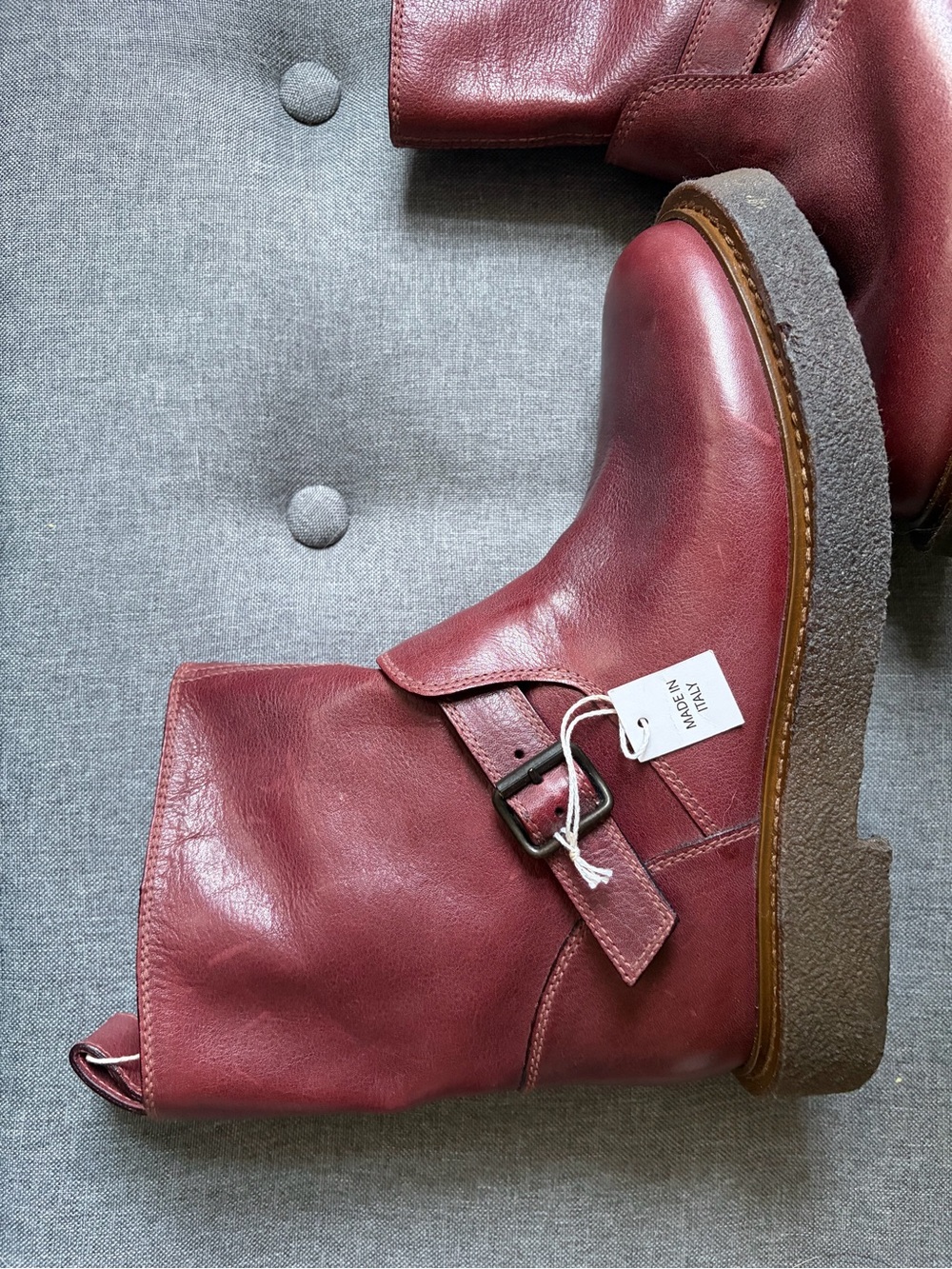 Maison Martin Margiela Vintage Women's Burgundy Leather Buckle Combat Boots NWT
